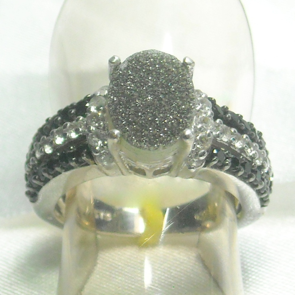 NWT Drusy Quartz, Black Spinel & Topaz Ring